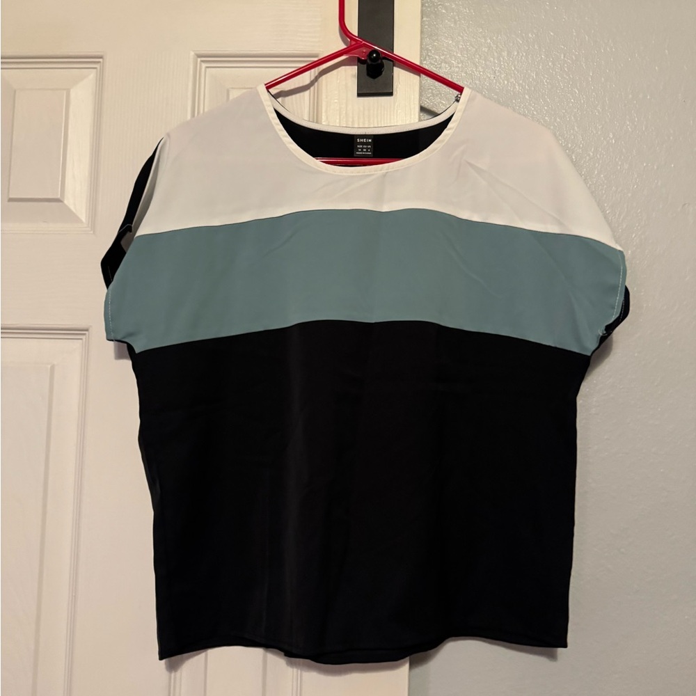 SHEIN Black, White, and Blue Color Block Tee